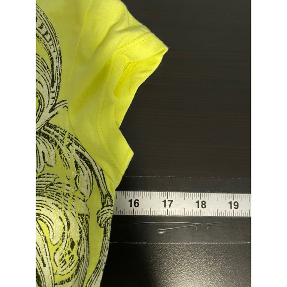 Dots Womens Baby Tee Small Neon Yellow Cross Graphic Glitter Fairy Grunge Y2K - Picture 6 of 8